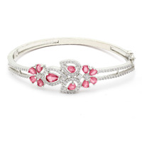 ZENEME Bracelet Silver Toned Rhodium-Plated Royal Red American Diamond Studded Charming Floral Openable Kada Bracelet For Women & Gift For Girls
