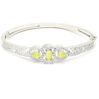 ZENEME Bracelet Rhodium-Plated Silver Toned Yellow Sapphire American Diamond Studded Kada Premium Contemporary Bracelet For Women and Girls