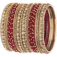 NMII Silk Fabric Metal Bangle for Women & Girls(Maroon-2.4)
