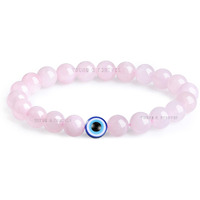 Young & Forever Gift Rose Quartz Eye Evil Eye Bracelet For Women