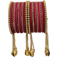 NMII Metal Base Metal Zircon Gemstone Studded Matte and Glossy Finished BallChain Linked Latkan Bangle set for Women and Girls, (Maroon_2.4_Inches), (Pack Of 26 Bangle set)