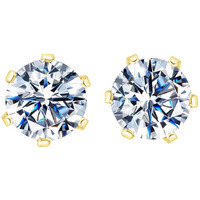 HIGHSPARK 925 Silver Solitaire Stud Earrings in Gold Finish| 92.5 Sterling Silver & Round Brilliant Cubic Zirconia Tops for Men Women Boys & Girls | Gold 3mm