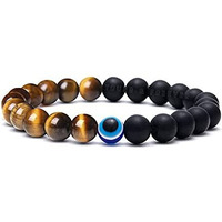 Young & Forever Gift Tiger Eye and Matt Onyx Evil Eye Bracelet For Men