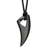 Yellow Chimes Pendant for Men Black Men Pendant Stainless Steel Wolf Tooth Black Leather Rope Pendant for Men and Boys.