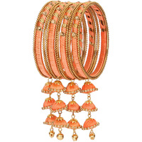 NMII Metal & Silk Thread Jhumka Zircon Latkan Stylish Bangles Set For Womens and Girls | Womens Fancy Latkan Bangles Set | Ethnic Fashion Jewellery- Set of 12 Bangle, (G405_Peach-2.6)