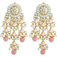 Karatcart Gold Plated Kundan Tassel Earrings for Women (Peach)