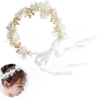 SANNIDHI Princess Tiara for Girls Kids Pearl Crystal Flower Crown for Girls Women Bridal Stylish Gold Floral Tiara Crown Hairband for Girls 6 Years Old+ Party Dress Up Wedding