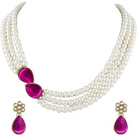 Peora Pearl Mala Rani Pink Necklace & Earrings for Women Girls Traditional Ethnic Jewellery Set