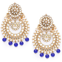 Karatcart Blue Drops Kundan Chandbali Earrings for Women