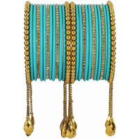 NMII Gold Plated Metal Bangles Set For Women & Girls with Zircon Gemstone & BallChain Linked | Latkan Bangle set | Traditional Bangles Bracelet | Stylish Gold Bangles-(F100-Radium-2.6),(Pack Of 26)