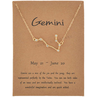Young & Forever Gift Rakhi Gift Friendship Day Gifts Special 18K Cubic Zircon Gold Plated Gemini Necklace12 Zodiac Sign Constellation Letter Pendant Necklace for Women Girls, 18 Birthday Gift