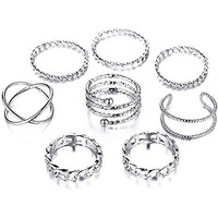 Shining Diva Fashion Metal Alloy Boho Midi Finger Crystal Rings for Women - Set of 8 (11812r)