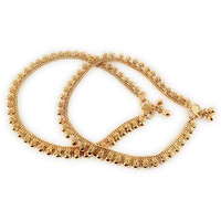 CUTE GOLD One Gram Gold Plated & Brass Stylish Anklets Kolusu Payal Ghungroo for Women & Girls (10.5 Inch)