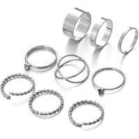 Shining Diva Fashion Silver Non Precious Metal Boho Midi Finger Ring for Girls -Set of 9 (10093r)