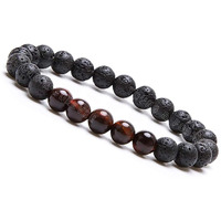 Young & Forever Gift Reiki Infused Handmade Chakra Bracelets for Women Semi Precious Gemstone Red Tiger Eye and Lava Rock Healing Crystal Bracelet for Men