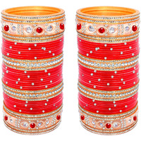 Lucky Jewellery Bridal Bangle Set Wedding punjabi chuda, Designer chura, Red Stone Choora Set for Women (508-M1C1-722-R24)