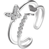 Fashion Frill Womens Ring Butterfly Design Silver Plated Adjustable Finger Ring For Women Girls Valentine Ring Red Crystal Rings Jewellery for Women Love Gifts for Wife (Adjustable)