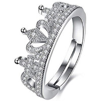 Jewels Galaxy Sparkling Zircon Crown Inspired Silver Plated Elegant Adjustable Ring for Women/Girls (SMNJG-RNGG-5170)