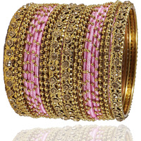 NMII Metal Base Metal Zircon Stone Bangle Set For Women & Girls (Pink) (Pack of 20)