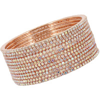 ZULKA Non-Precious Metal Base Metal with Zircon Gemstone Studded worked Glossy Finished Bangle Set For Women and Girls, (RoseGold-Rainbow_2.4 Inches), Pack Of 12 Bangle Set
