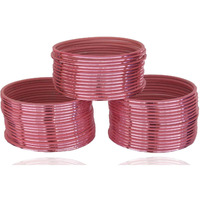 NMII Non-Precious Metal Base Metal with Simple and Plain Glossy Finished Bangle Set For Women and Girls, (Gajri_2.4 Inches), Pack Of 48 Bangle Set