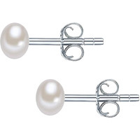 SIVYAA Fresh Water Pearl Earrings Set | Pure 925 Sterling Silver | High Lustre White Button Shape Real Pearl Studs| Gift Item for Women & Girls | 6 Month Warranty, Size 5 mm