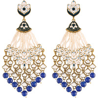 I Jewels 18K Gold Plated Ethnic Meenakri Dangler Earrings studded with Kundan for Women/Girls (E2792Bl)