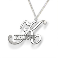 DREAMRAX FIXED Khushi Big Silver Initial Pendant with Khushi Name Inside - Personalized Name Necklace for Girls and Women