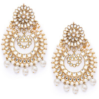 Karatcart White Drops Kundan Chandbali Earrings for Women