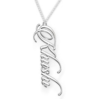 Dreamrax Fixed Khushi Cursive Name Silver Pendant Necklace - Vertical Standing Design For Women