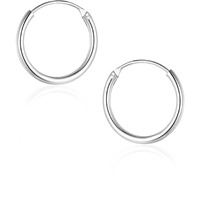 SIVYAA 15mm Pure 925 Sterling Silver Plain Round Hoop Bali Earrings for Women Men Boys & Girls | Body Piercing Jewelry, Small Diameter 15mm