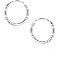 SIVYAA Pure 925 Sterling Silver Plain Round Hoop Bali Earrings for Women Men Boys & Girls, Small Diameter 18mm