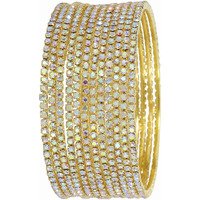 ZULKA Non-Precious Metal with Base Metal and Zircon Gemstone Studded Premium and Traditional Glossy Finished Sleek Bangle set for Women and Girls, (Golden-Rainbow_2.6 Inches), Pack Of 12 Bangles