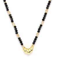 ZENEME Gold-Plated Black & White Artificial Stones Studded & Beads Beaded Locket Mangalsutra For Women (Design 2)