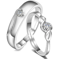 karatcart Platinum Plated Elegant Silver Crystal Couple Adjustable Solitaire Ring for Men and Women