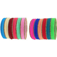 NMII Non-Precious Metal with Base Metal and Studded with Zircon Gemstone Matte Finished Bangle set For Women and Girls, (Multicolour-Design-4 2.4_Inches), Pack Of 61 Bangles