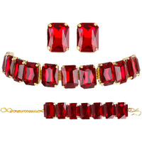 Shining Diva Fashion Latest Choker Design Stylish Traditional Crystal Bracelet Earrings Necklace Jewellery Set for Women (12439s), style09, one