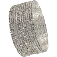 ZULKA Non-Precious Metal Base Metal with Zircon Gemstone Studded worked Glossy Finished Bangle Set For Women and Girls, (Silver_2.2 Inches), Pack Of 12 Bangle Set