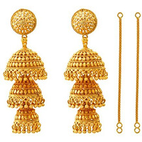 JFL - Jewellery for Less 1gram Gold Plated 3-Layer Traditional Golden Stylish Jhumkas Set for Women & Girls (Gold/yellow)