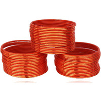 NMII Non-Precious Metal Base Metal with Simple and Plain Glossy Finished Bangle Set For Women and Girls, (Orange_2.4 Inches), Pack Of 48 Bangle Set