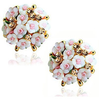Shining Diva Fashion White Floral Gold Plated Stud Earrings for Women (8784er)