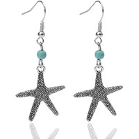 Young & Forever Gift Oxidised Silver Black Metal Brass and Turquoise Magnesite Stone Hanging Starfish Shape Fancy Drop Earrings for Women/Girls (Blue)