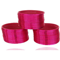 NMII Non-Precious Metal Base Metal with Simple and Plain Glossy Finished Bangle Set For Women and Girls, (Magenta_2.4 Inches), Pack Of 48 Bangle Set