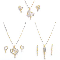 Zeneme Heart Shape Ad and Gold Plated Big Size Pendant Necklace Set for Women & Girls Set of 3 (Valentine Gift Special)