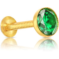 GEHLOT ; OneStep Towards Online Round Cup Shape Green Diamond 14K Pure Yellow Gold Nose Pins Studs Jewellery For Women And Girl (Green Cup Round)