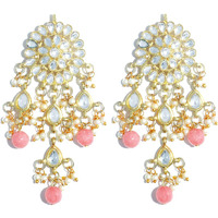 Karatcart Gold Plated Kundan Tassel Earrings for Women (Peach and Gold)