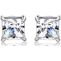 LaBling 925 Sterling Silver Square Stud Earrings Princess Cut Cubic Zirconia Tops for Men, Women, Boys and Girls - Silver 3mm