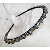 Deepti Chandna Designs Extremely Unique Stunning and Elegant Handcrafted Headband, Featuring Crystals & Stones for Women (Greyish Blue & White CZ Stone)
