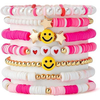 ginoya brothers Preppy Bracelets Set Colorful Star Evil Eye Pearl Stackable Charm Kid core Summer Beach Bohemian Layering Bracelets Jewelry for Women Girls Teens. (PINK)