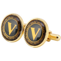 Ollera Premium Collection Name Initial Alphabet Letters Cufflinks Gift Set for Men in Wooden Box (Gold, V)
